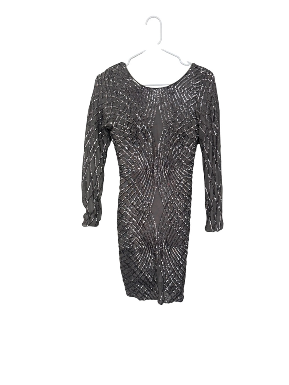 Windsor Gunmetal Beaded Long-Sleeve Cocktail Dress